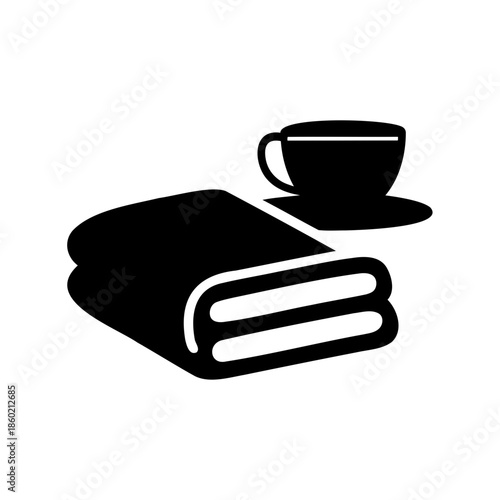 Minimalist illustration of folded towel and cup, relaxation and comfort concept
