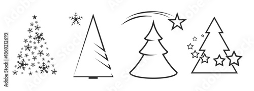  tree icons with star black on a white background