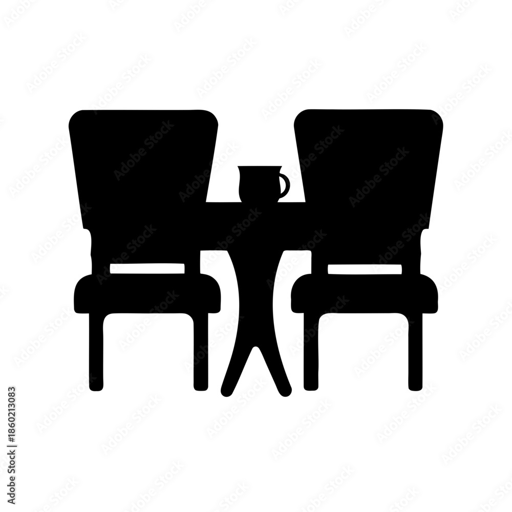 Fototapeta premium Two comfortable chairs and a cup resting on a table silhouette