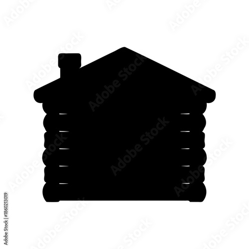 Silhouette of a simple log cabin house with chimney illustration