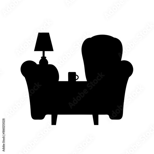Silhouette of a cozy living room arrangement with sofa and lamp