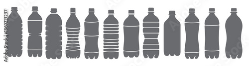 twelve gray plastic bottle silhouettes various shapes