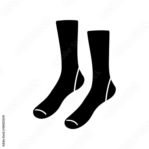 Black and white silhouette illustration of a pair of comfortable crew socks