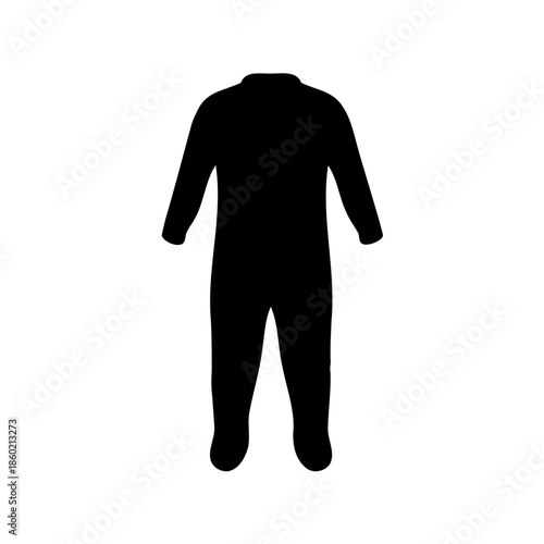 Black silhouette of a long sleeved and legged onesie outfit isolated