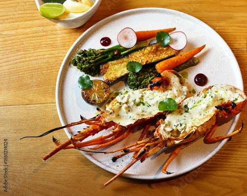 lobster with white sauce on a plate