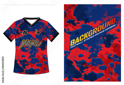 sublimation jersey design camouflage red blue grunge brush vector sporty background football volleyball soccer basketball livery motorsport
