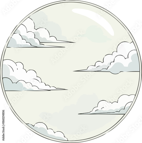 円形のフレームに入った伝統的な日本の雲、ミニマリストの禅の空のベクトル、雲をモチーフにしたデザイン、東洋の模様のイラスト