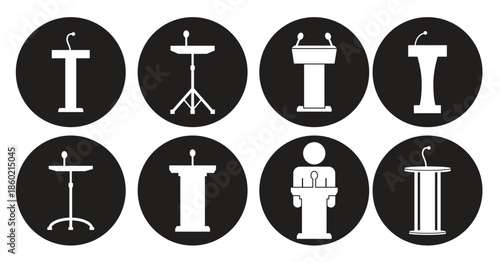 podium tribunes icons white on a black background