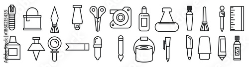 stationery and school supply line icons