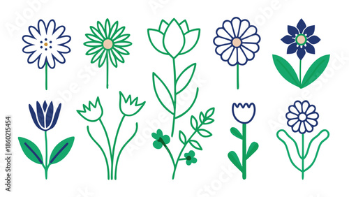 stylized herbal botanical illustrations green blue nature