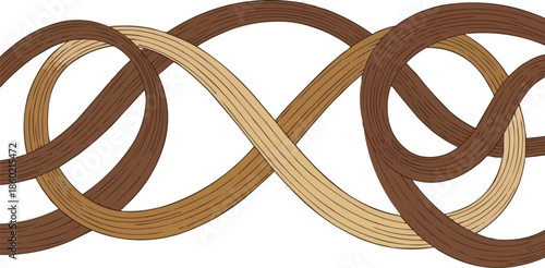 絡み合った茶色のそば粉の麺、伝統的な日本食のイラスト、白い背景に隔離、ベクター描画