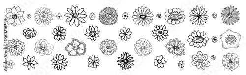 Simple flower clipart. Set of hand drawn floral doodle. For print, web, design, decor, logo