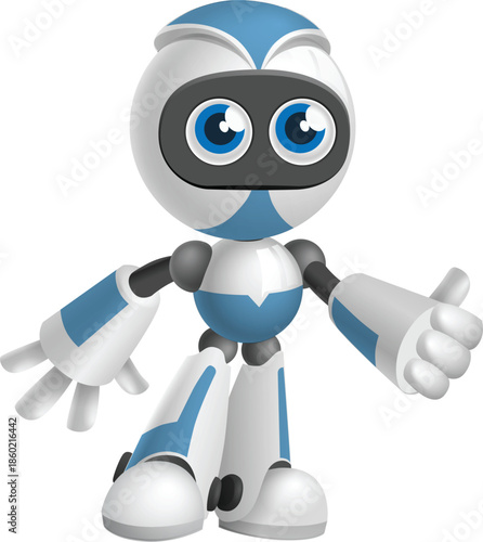Cute cartoon robot with blue eyes and white body android