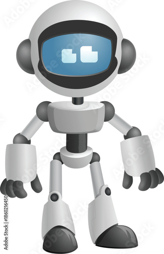 Cute cartoon robot with blue screen face android character