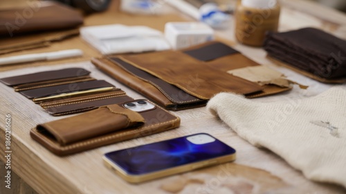 Wallpaper Mural Focus on midframe leather accessories laid out as UVprotective coating is carefully applied illustrating environmentally safe preservation techniques. Torontodigital.ca