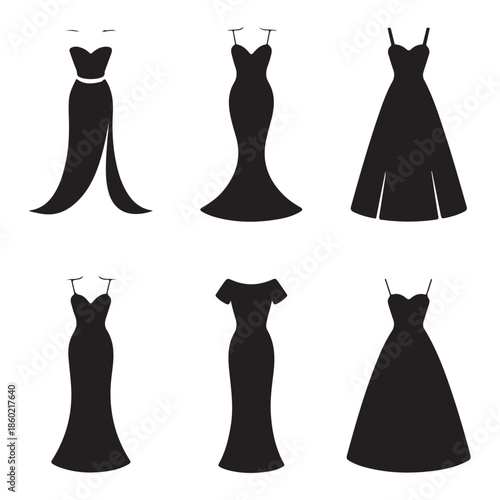 Fashion Dress Silhouette Black Vector Bundle