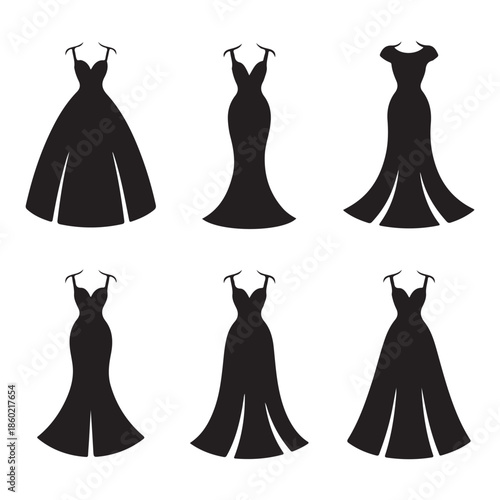 Elegant Black Evening Gown Silhouette Vector Collection