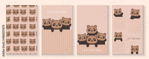 Cute teddy bear poster, cards, banner illustration with Teddy bear vector Cartoon hand drawing style
