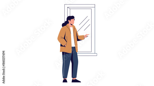 Modern Illustration of a Woman Standing Near a Window Engaged in Thoughtful Observation