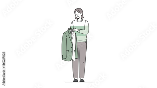 Minimalist Illustration of a Woman Holding a Suit Jacket with Casual Attire