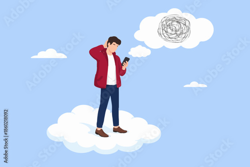 Man with phone on cloud