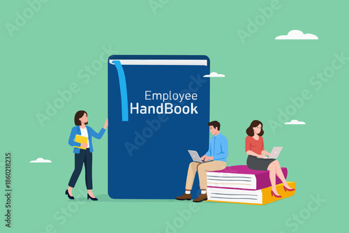People with handbook and books