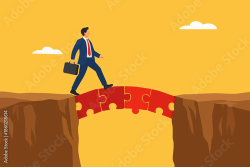 Business Man On Red Bridge