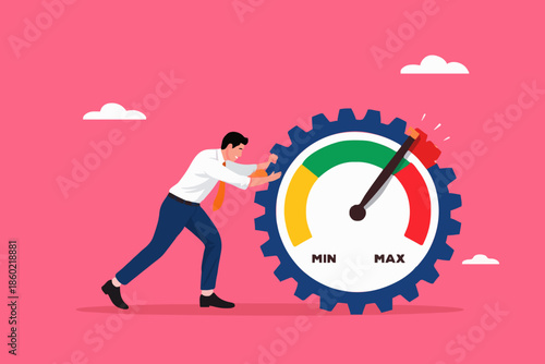 Business Man Pushing Gauge