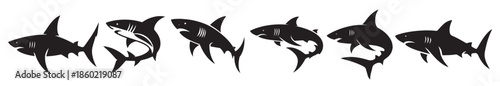 shark fish black soild silhouette bundle isolated on white
