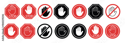 stop hand icon set do not touch illustration sign