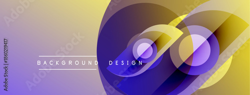 Abstract design features overlapping purple, yellow shapes. Gradient background transitions from violet to pale yellow. Text reads background design.