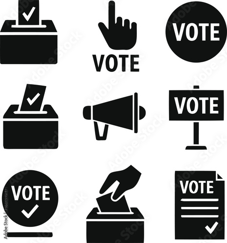 Vote Icon Vector Set Featuring Box Hand Megaphone Sign Choice Document Democracy Election Government Politics Symbol on Transparent Background