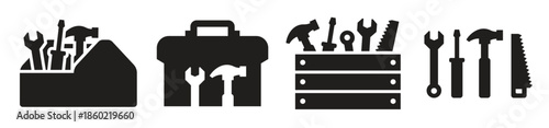 toolbox icons set black on a white background