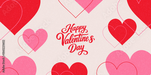 Happy Valentine's Day banner for social media posts, poster, banners, Creative concept of Happy Valentines Day Modern abstract art design with hearts, geometric and liquid shapes.