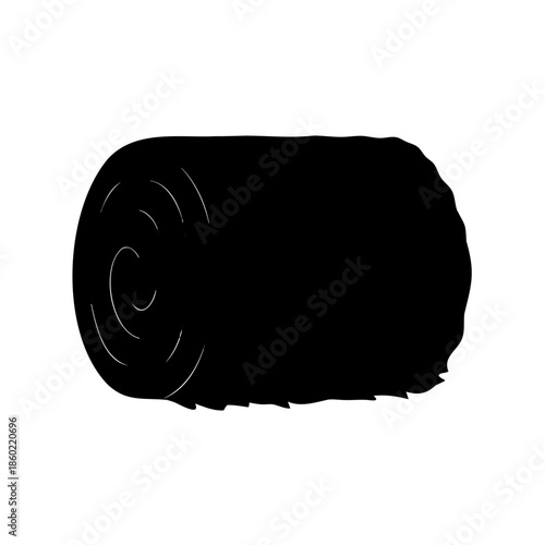 Silhouette of a round bale of hay or straw on white background