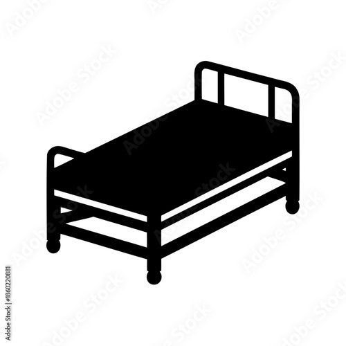 Minimalist Black Bed Illustration on White Background for Interior Design