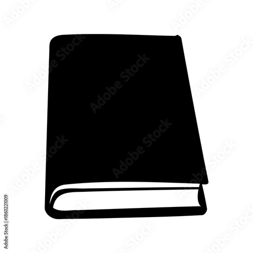 Illustration of a closed black book with a white page edge visible