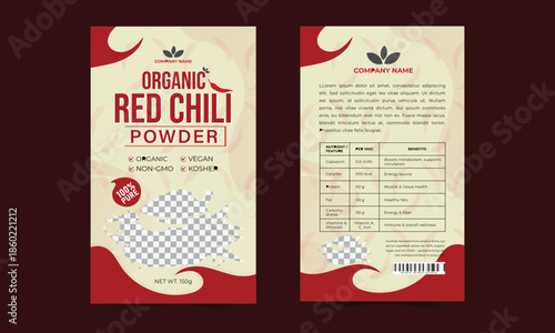 Red Chili Powder Packaging Label Template Design for Pouch