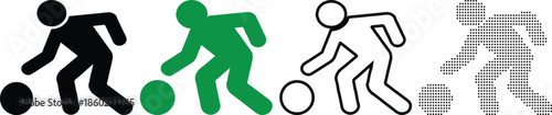 stick figures playing soccer with different colored styles and techniques