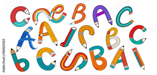 Collection of colorful funky pencil illustrations and doodles vector