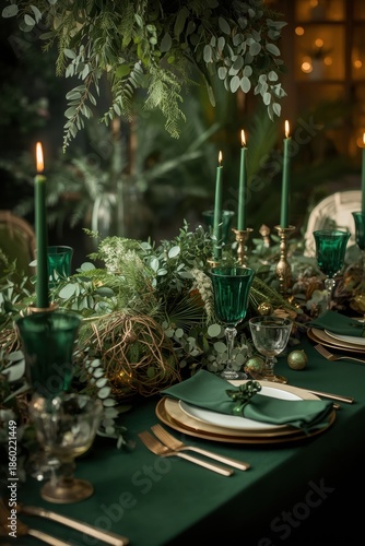 Elegant green-themed table setting