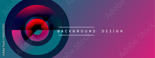 Abstract vibrant design features concentric circles, gradient colors. Modern aesthetic suitable for banners, presentations.