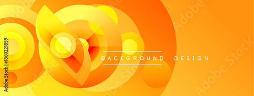 Abstract vibrant layers create dynamic circular shapes. Warm orange, yellow hues dominate design. Text reads background design.