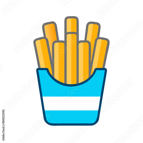 French fries in blue container with white stripes  
