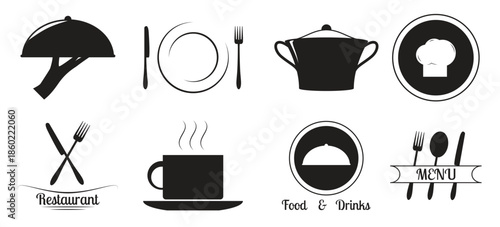 set icons on a theme restourant in silhouette