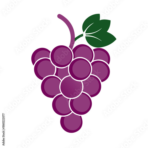 Cluster of purple grapes with green leaf on transparent background  