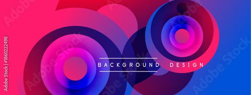 Abstract vibrant circles overlap, creating dynamic gradient effect. Pink, purple, blue hues dominate composition. Text reads background design.