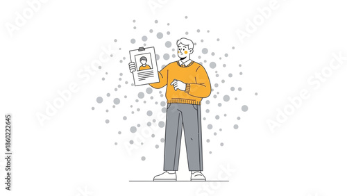 illustration of a person holding a digital identification card in a minimalistic style with