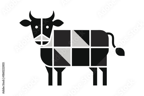 Modern Minimalist Geometric Cow Logo Icon - Abstract Cattle Vector Illustration