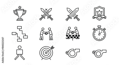 Various symbols of achievement and teamwork